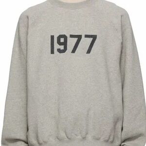 Essentials Gray Crewneck Sweater with 1977 Print